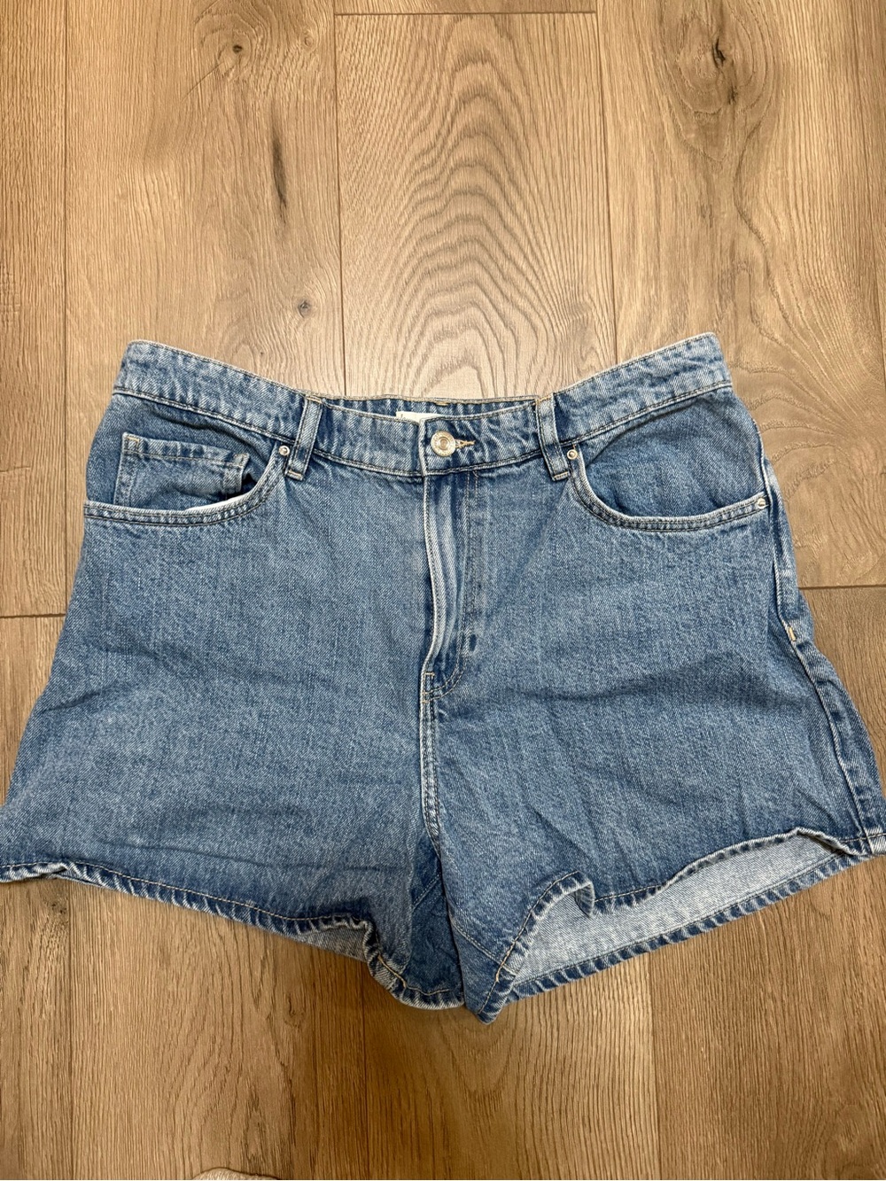 Mango Mid-Blue Denim Cutoff Shorts